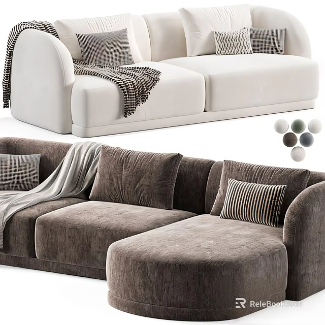 Modern Sectional Sofa With Velvet Upholstery Decorative Pillows Throw Blanket And Multiple Color Options 3d model 