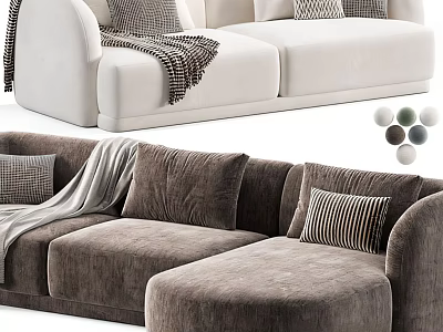 Modern Sectional Sofa With Velvet Upholstery Decorative Pillows Throw Blanket And Multiple Color Options 3d model
