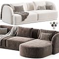 Cream wind multi-person sofa 3d model