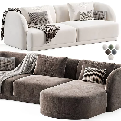 Modern Sectional Sofa With Velvet Upholstery Decorative Pillows Throw Blanket And Multiple Color Options 3d model