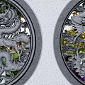 Traditional Chinese Garden Wall With Circular Carved Windows Dragon And Double Happiness Patterns