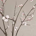 Clear Glass Vase With Pink Flower Branches On Wooden Table Against Gray Wall