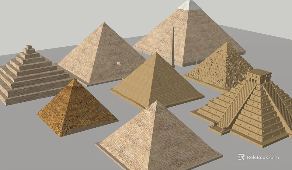 Cartoon Pyramid Scene With Various Styles And Brick Textures Collection 3d model 