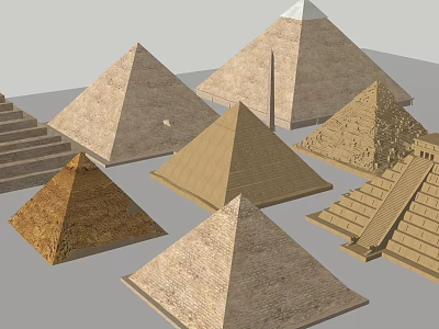 Cartoon Pyramid Scene With Various Styles And Brick Textures Collection 3d model