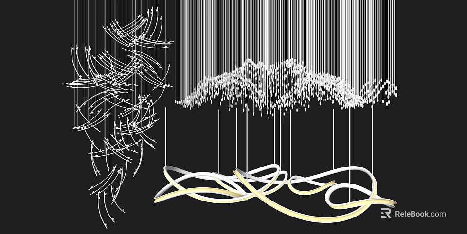 Modern Abstract Decorative Chandelier Design With Curved Lines And Multiple Hanging Elements 3d model 