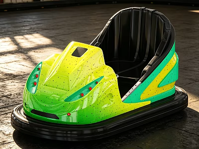 Green and Yellow Bumper Car With Modern Design And Black Seat For Amusement Park 3d model