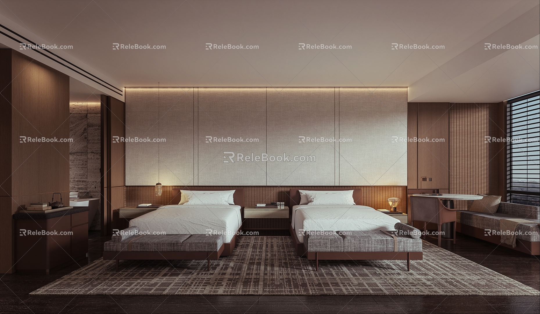 Modern Hotel Guest Room Standard Twin Room 3d model