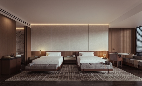 Modern Hotel Guest Room Standard Twin Room 3d model