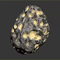 Unique Transparent Wooden Stone With Golden Specks And Irregular Holes On Dark Background