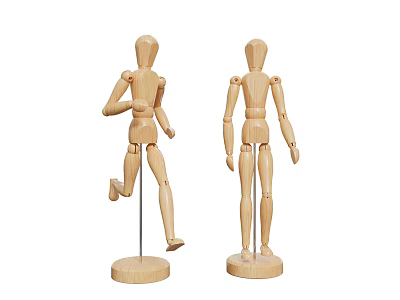 Two Wooden Articulated Mannequin Decorative Figurine Set with Round Base 3d model