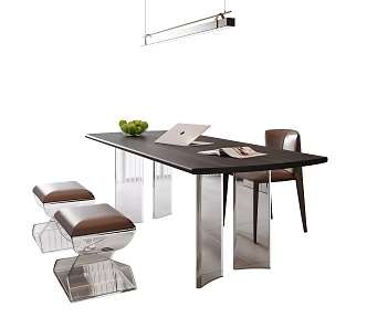 Italian Desk Chair Leather Chandelier Acrylic Stool Acrylic Desk Fruit 3d model