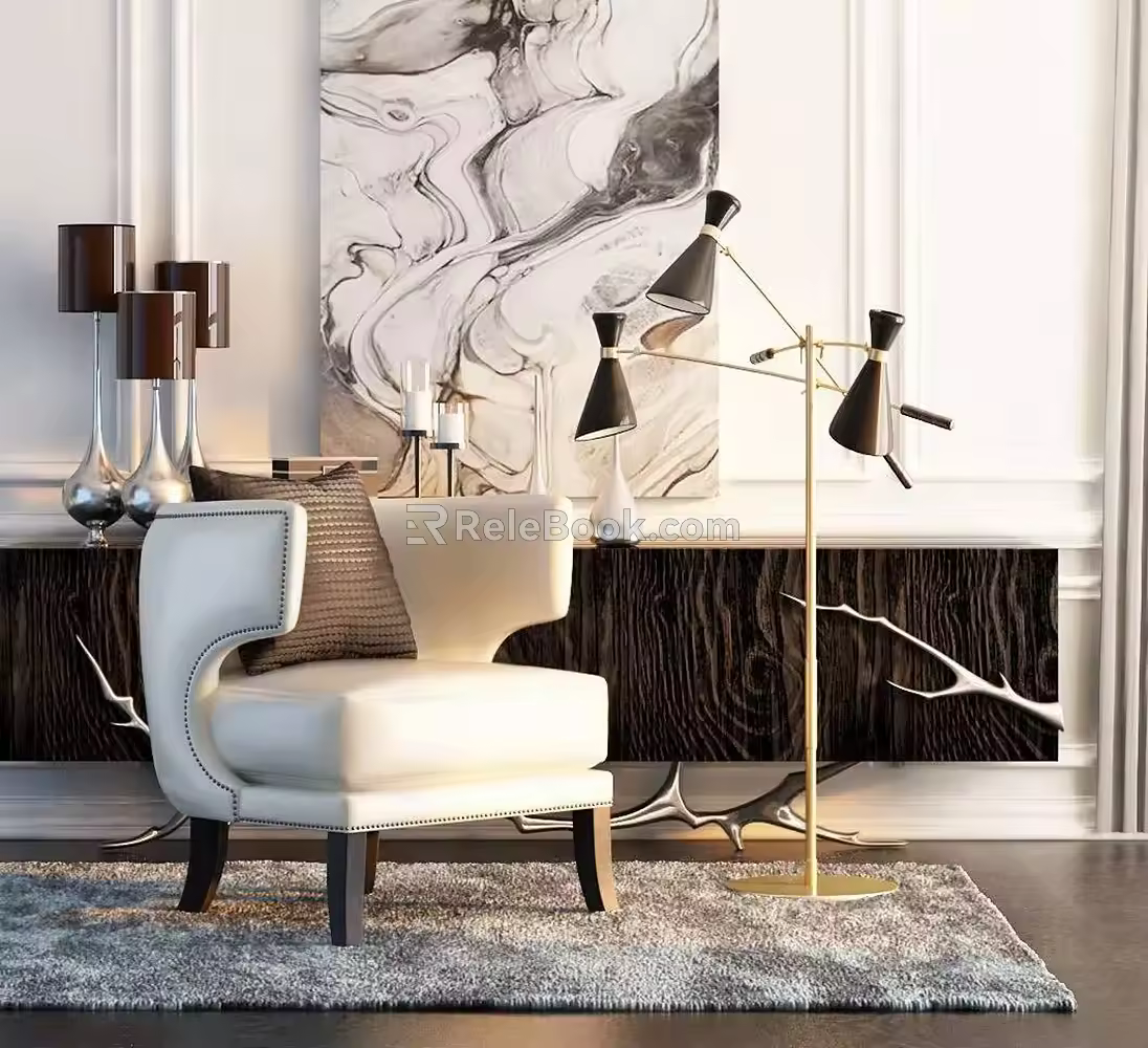 American Style Single Sofa Lamp Combination 3d model