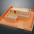 Simple Architectural Model With Beige Structure Yellow Frames And Orange Tray Base 3d model