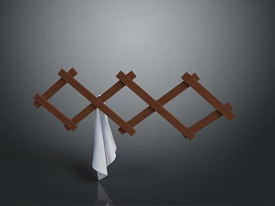Simple Dark Wooden Cross Frame Furniture With Hanging White Towel 3d model