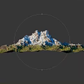 3D Landscape Model of Mountain Terrain with Green Vegetation and White Snow Capped Peaks