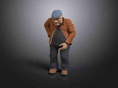 3D Male Character Model With Blue Cap Brown Jacket Gray Pants And Brown Shoes 3d model