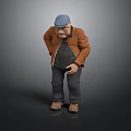 3D Male Character Model With Blue Cap Brown Jacket Gray Pants And Brown Shoes