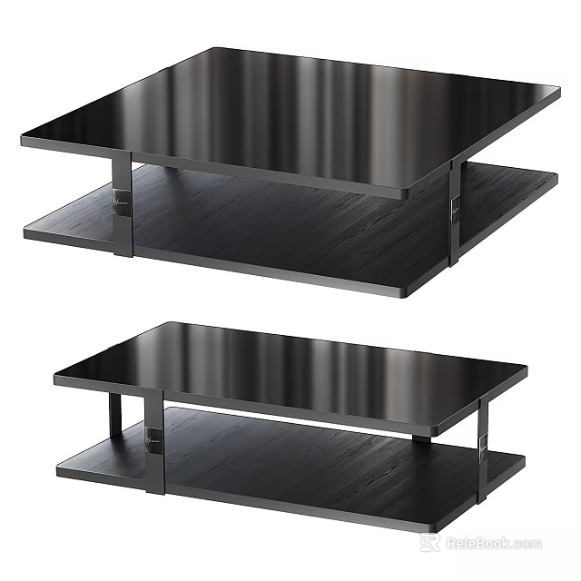 Modern Black Dining Table With Double Layer Design And Metal Frame 3d model 