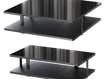 Modern Black Dining Table With Double Layer Design And Metal Frame 3d model