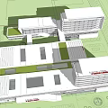 Modern Medical Building Complex With Multi Story Structures And Green Roof Design