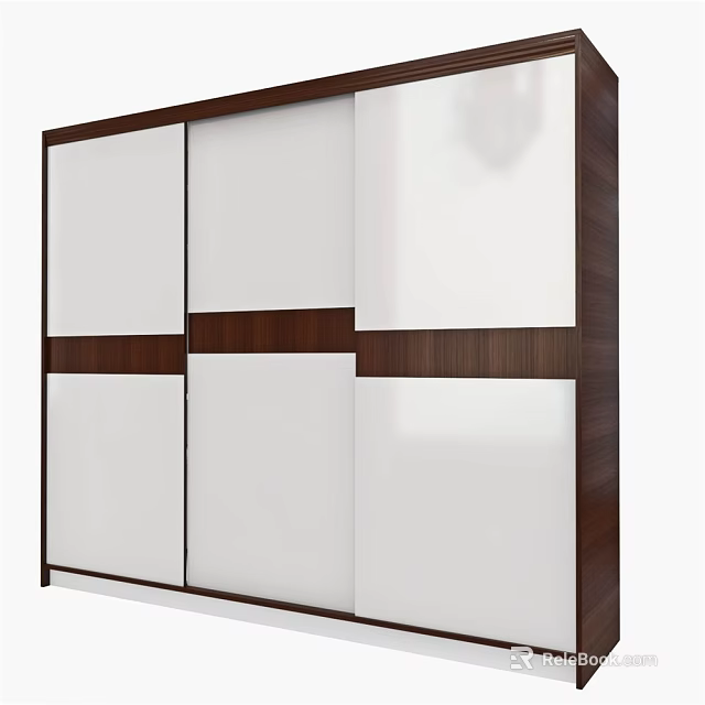 Modern Wardrobe with Sliding Doors White Panels and Wooden Accent Strips for Contemporary Bedroom Storage 3d model 