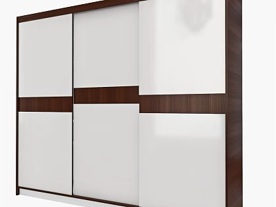 Modern Wardrobe with Sliding Doors White Panels and Wooden Accent Strips for Contemporary Bedroom Storage 3d model