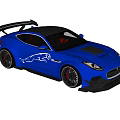 Blue Sports Car Featuring Black Roof Rear Spoiler And White Graphic Design