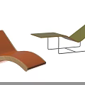 Modern Orange Lounge Chairs With Wooden And Metal Frames And Glass Top Table