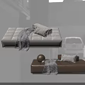 Modern Light And Brown Ottoman Stools With Decorative Pillows Plaid Blanket And Round Ball Decor