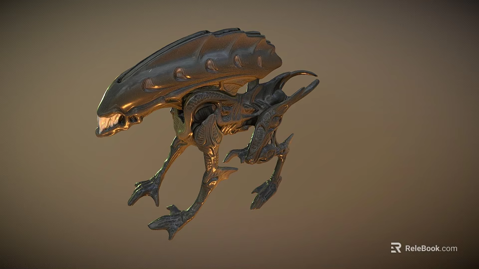 Game and Movie Character Sci Fi Alien Creature With Metallic Exoskeleton And Multiple Limbs 3d model 