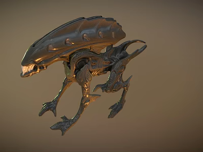 Game and Movie Character Sci Fi Alien Creature With Metallic Exoskeleton And Multiple Limbs 3d model