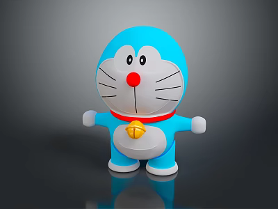 Cute Blue Cartoon Doll With Red Nose White Belly And Golden Bell Daily Life Product 3d model