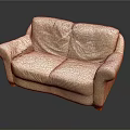 Beige Leather Two-Seater Sofa With Wrinkled Surface And Brown Legs