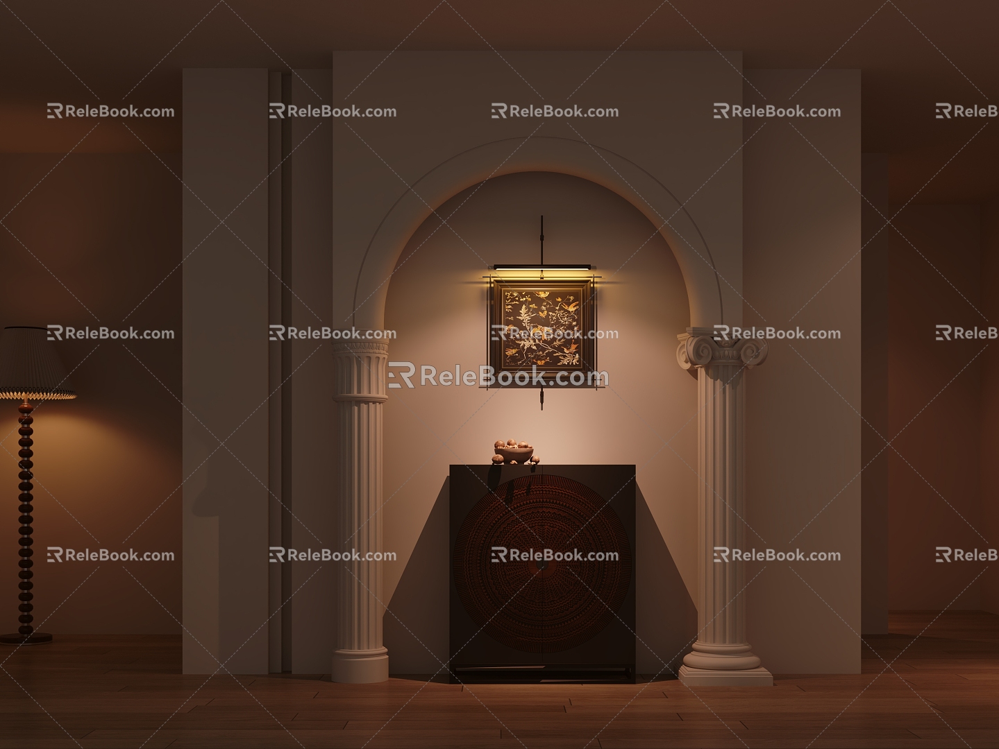 French Modern Entrance Background Wall Entrance Aisle Decorative Cabinet Antique Entrance Background Wall 3d model