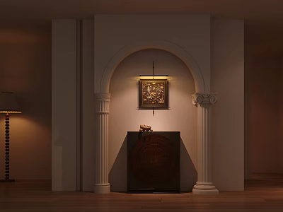 French Modern Entrance Background Wall Entrance Aisle Decorative Cabinet Antique Entrance Background Wall 3d model