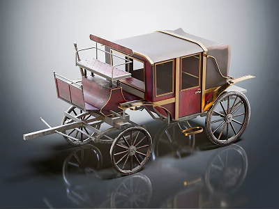 Vintage Red Carriage With Gold Accents And Intricate Spoked Wheels Design 3d model