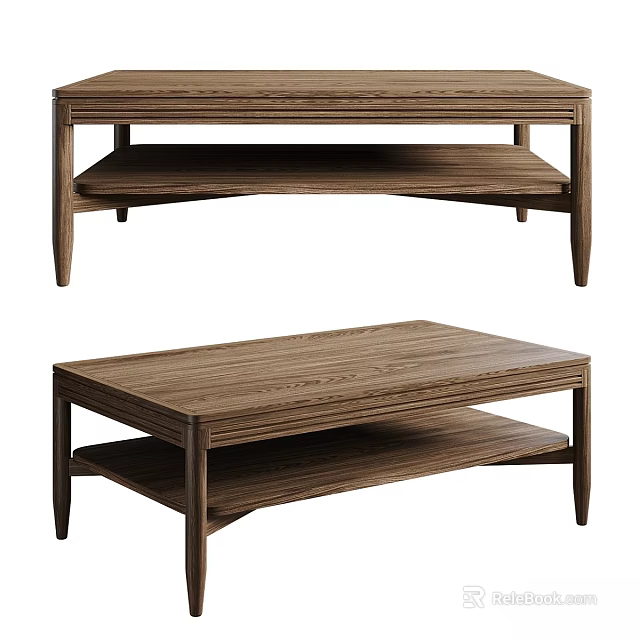 Modern Wooden Dining Table With Two Tier Shelf And Solid Wood Structure 3d model