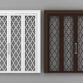 White and Dark Brown Sliding Doors with Geometric Pattern Panel Design 3d model