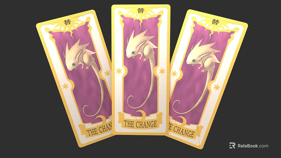 Three Cards With Dragon Design Purple Background And Yellow Border For Board Game Entertainment 3d model 