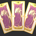 Three Cards With Dragon Design Purple Background And Yellow Border For Board Game Entertainment