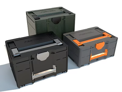 Sturdy Storage Containers With Latching Lids In Green Black And Orange Designs 3d model