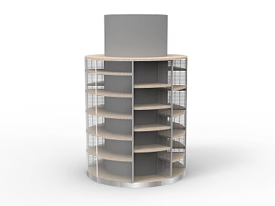 Round Display Shelf With Multiple Wooden And Metal Shelves For Retail 3d model