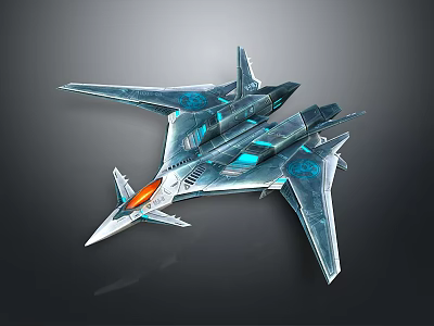 Futuristic Sci Fi Aircraft With Sleek Design Transparent Wings Blue Glowing Details And Orange Cockpit 3d model