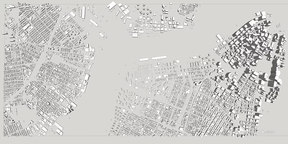 Detailed City Birds Eye View With Urban Building Layout And Street Plan 3d model 