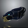 Sleek Blue Mechanical Device With Gold Accents And Glowing Design Elements