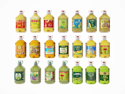 Multiple Cooking Oil Bottles With Various Brands And Colors On 3d model