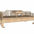 Traditional Chinese Wooden Daybed with Classic Railings and Intricate Carvings