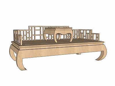 Traditional Chinese Wooden Daybed with Classic Railings and Intricate Carvings 3d model