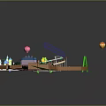 Modern Amusement Park Model With Carousel Slide Trees Cottage And Hot Air Balloons