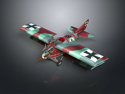 Vintage Airplane Model With Camouflage Paint Shark Mouth Design Cross Insignia And Propeller 3d model